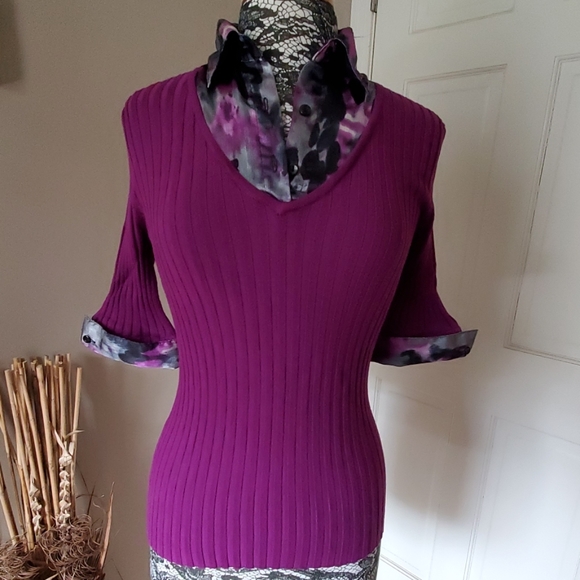 Studio 1940 Sweaters - Studio 1940 plum sweater w/built in button up